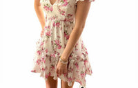 Sky To Moon - Floral Puff Sleeve Open Back Dress