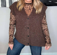 Mustard Seed Button Down Vest Cardigan in dark chocolate - women's cardigan