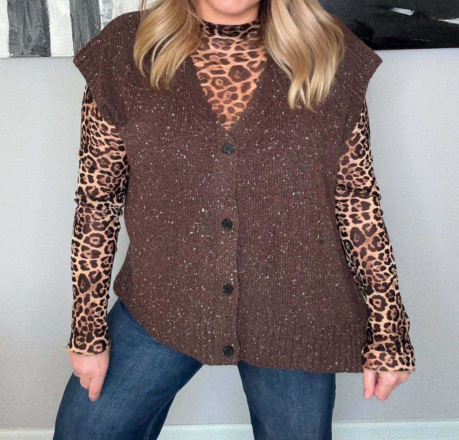 Mustard Seed Button Down Vest Cardigan in dark chocolate - women's cardigan