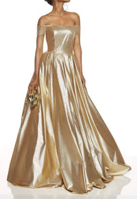 ALYCE PARIS Metallic Off The Shoulder Gown in gold - women's dress