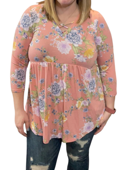 Honeyme - Babydoll With Criss Cross Accents Tunic Top