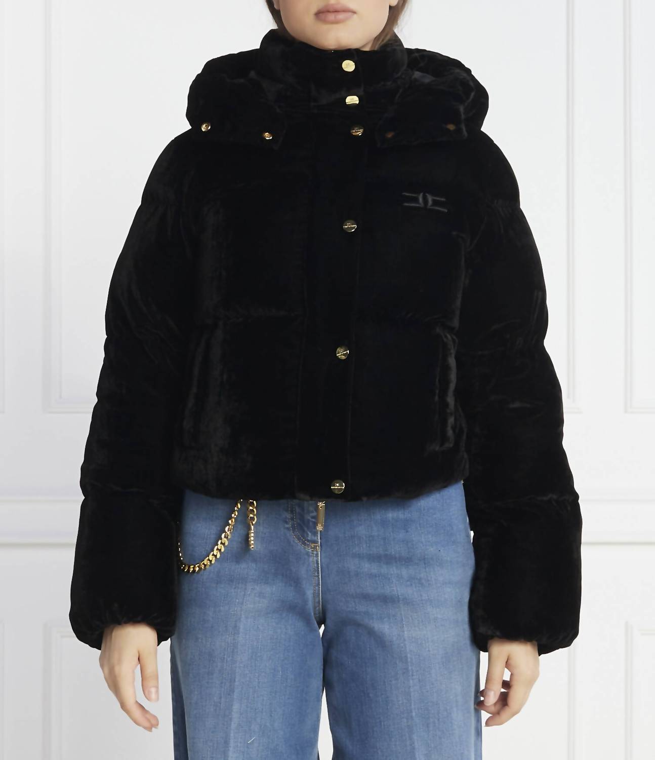 Elisabetta Franchi - Cropped Velvet Down Jacket