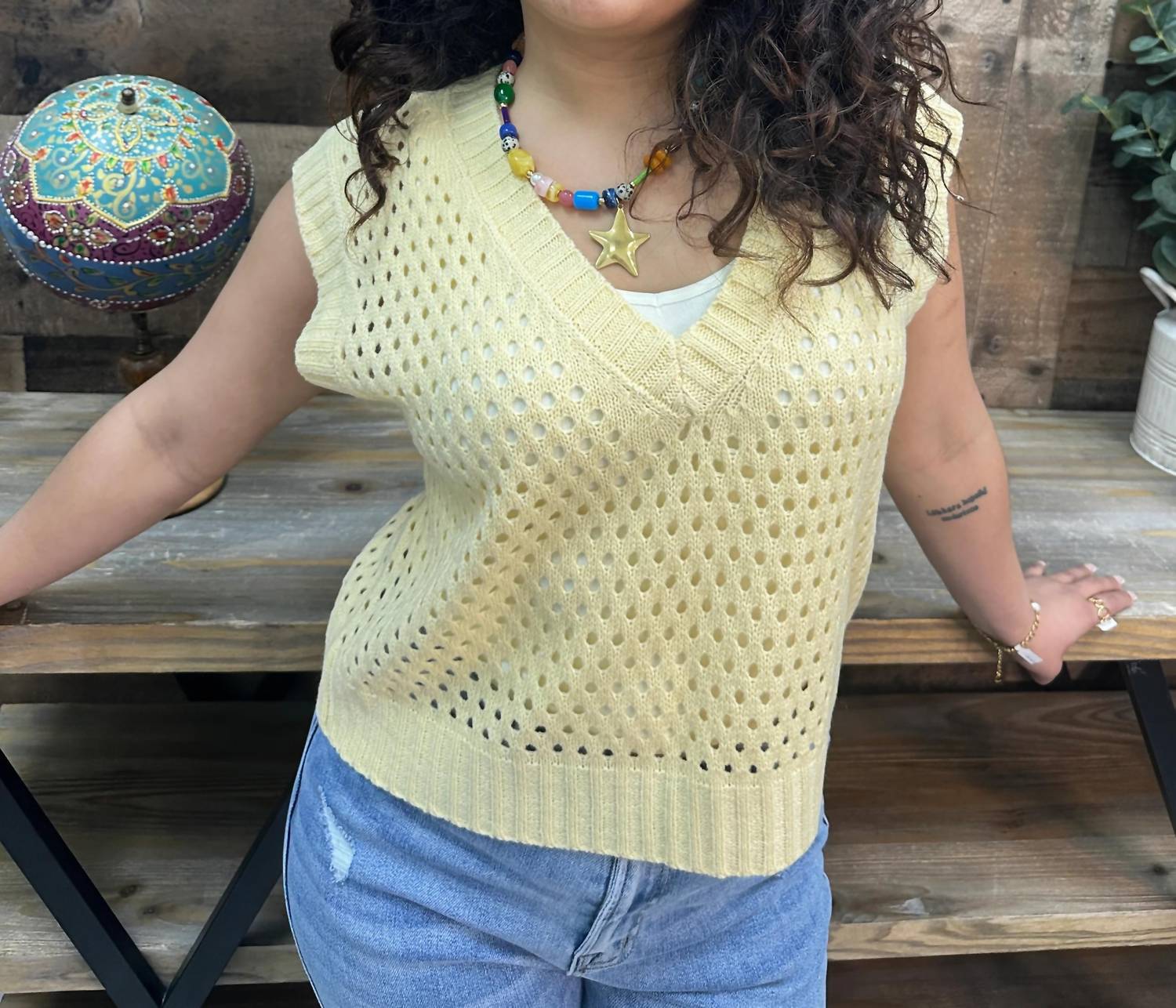 Cozy Co. - Open Knit V Neck Vest