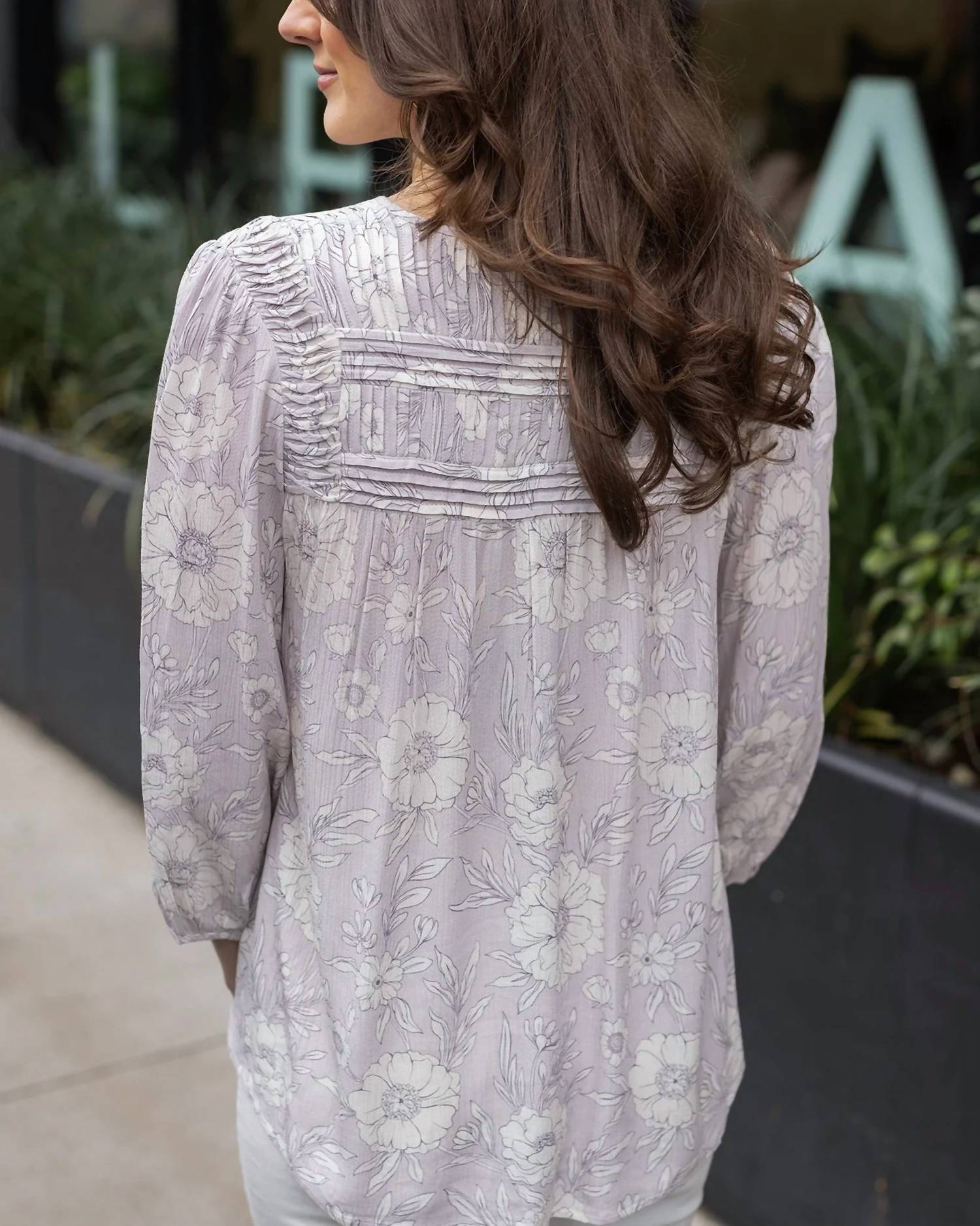 Grace And Lace - Sketched Floral Pintuck Blouse