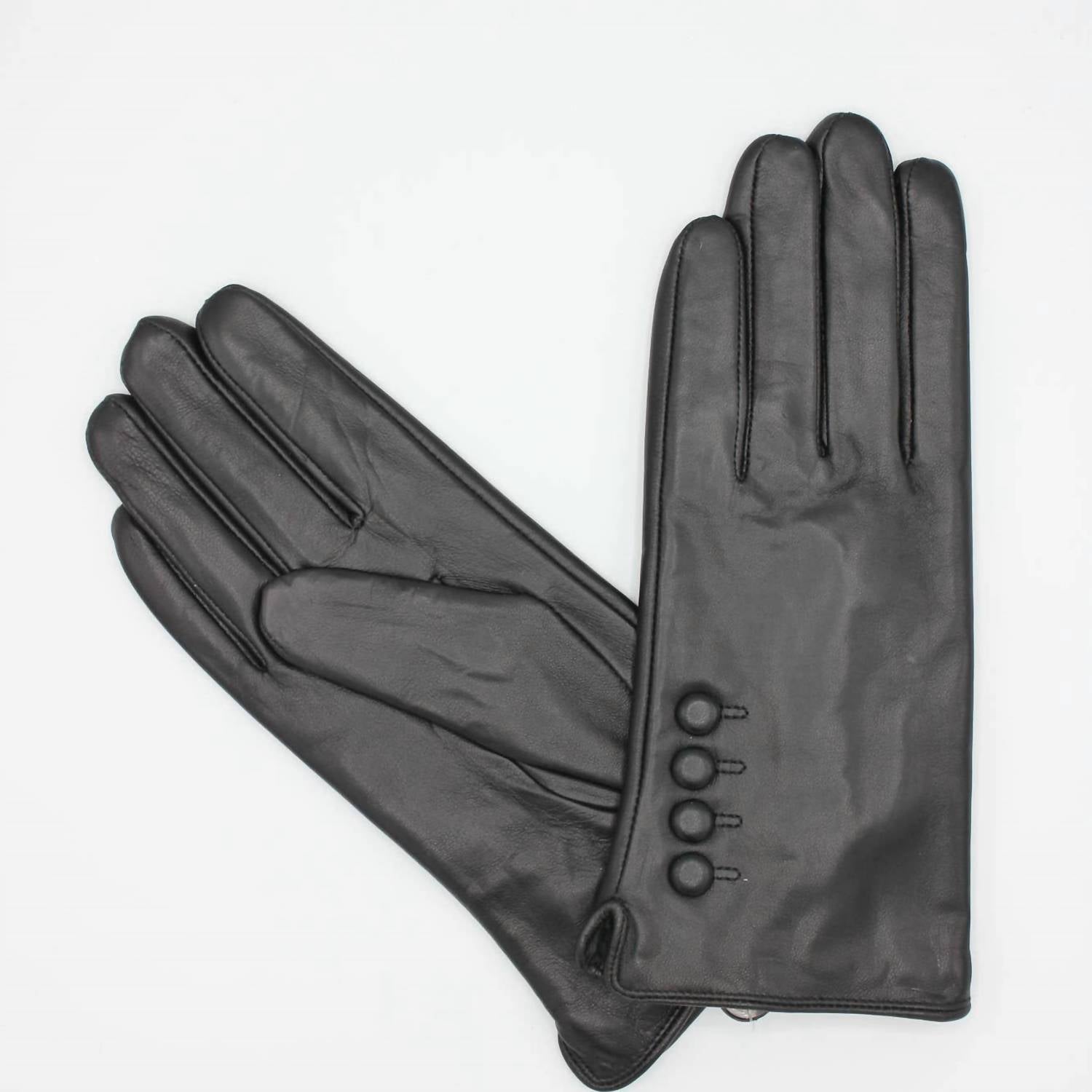 Hologramme Paris Women's Fleece Lined Leather Gloves in black - women's accessory
