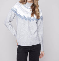 Charlie B - Jacquard Mock Neck Raglan Sweater