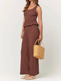 PROJECT SOCIAL T Monterosa Textured Rib Peplum Tank Top in cacao - women's tank top - detail view
