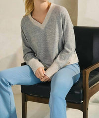 Yelete - Ultra Soft Long Sleeve V-neck Pullover Sweater - Plus