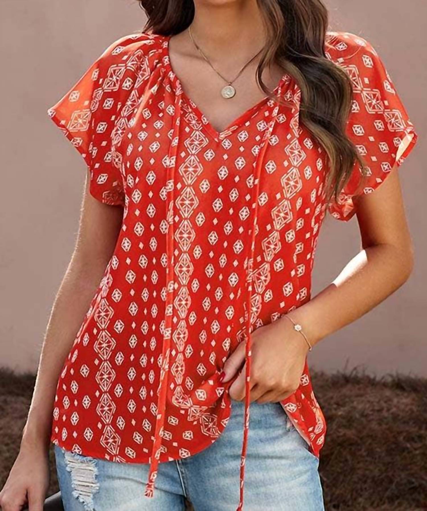 Esley Collection - Floral Print Short Sleeve Blouse