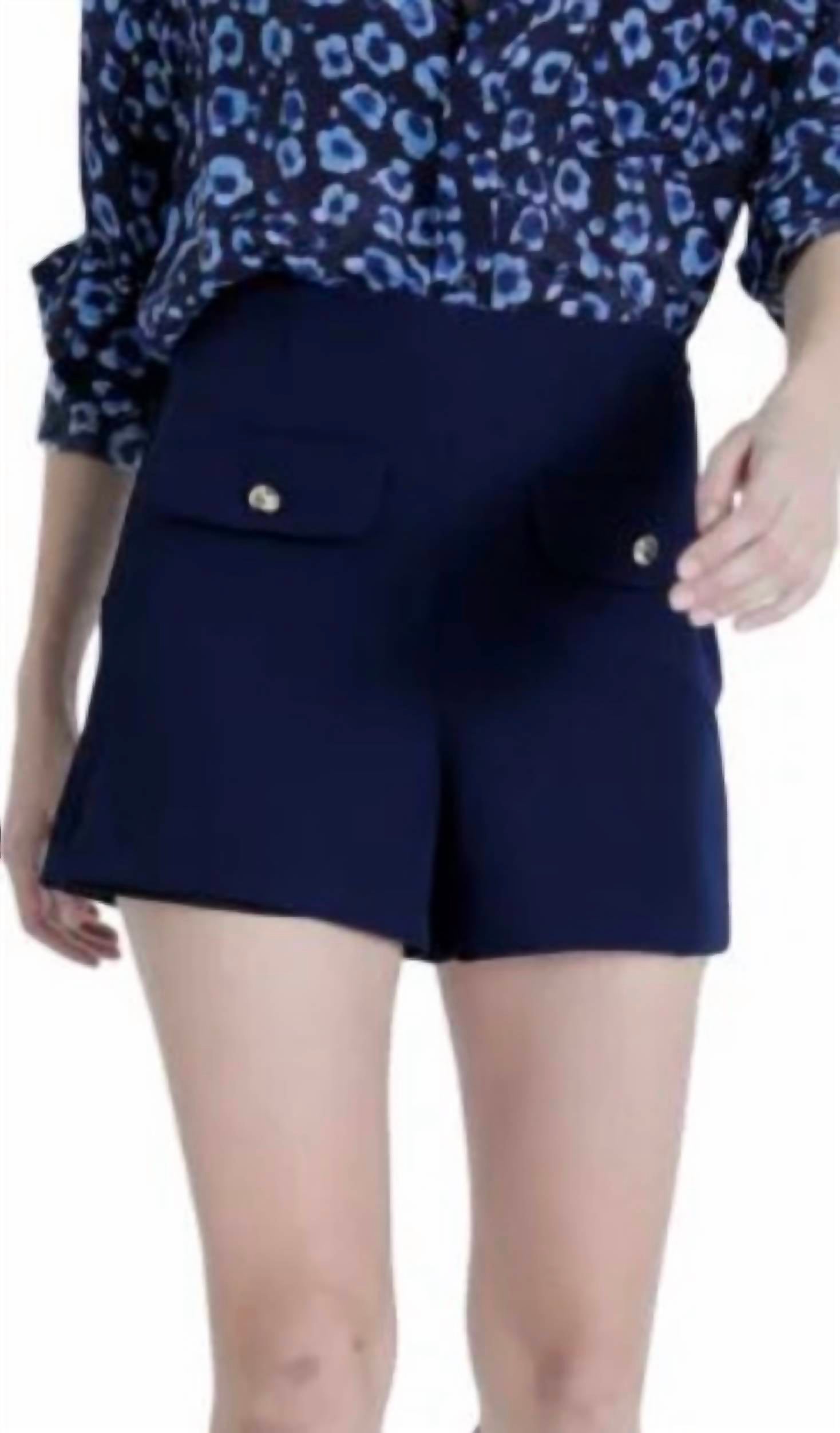 Karina Grimaldi Gigi High Waisted Shorts in navy - women's shorts