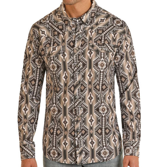 Panhandle - Tek Western Aztec Print Long Sleeve Snap Shirt