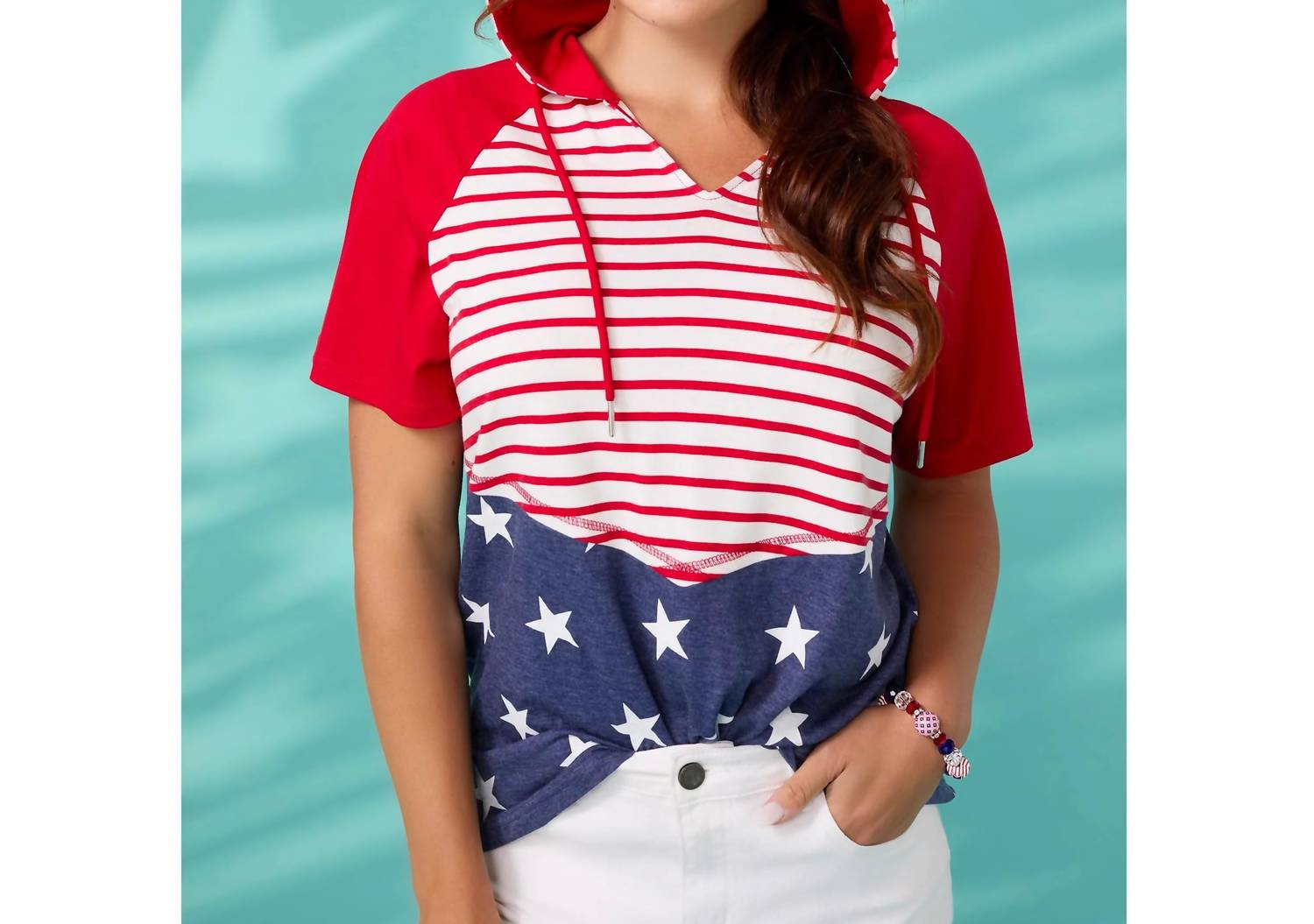 Coco + Carmen - Brianna Hooded Tee With Stars & Stripes