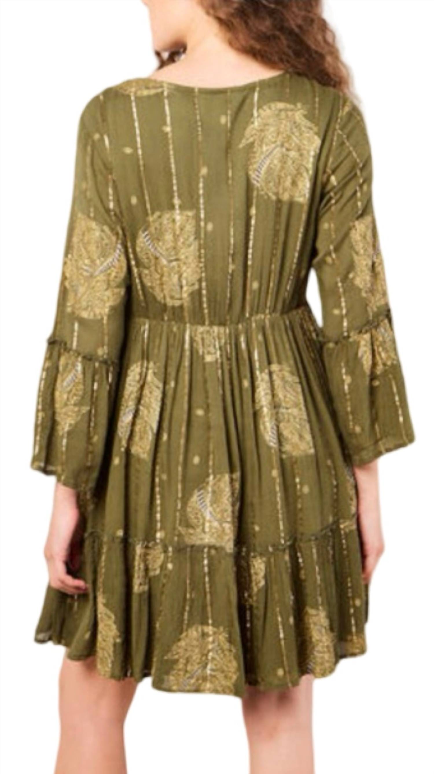 Apricot - Bohemian Lurex Bell Sleeve Dress