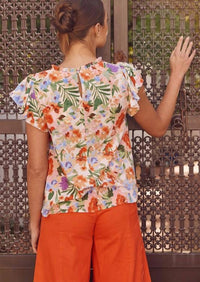 In February - Flutter Sleeve Floral Print Blouse