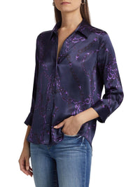 L'Agence - Dani 3/4 Sleeve Chain-print Silk Shirt