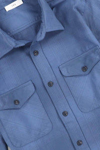 SAVE KHAKI UNITED Women's Ombre Plaid Overshirt in air force - women's long sleeve top - detail view