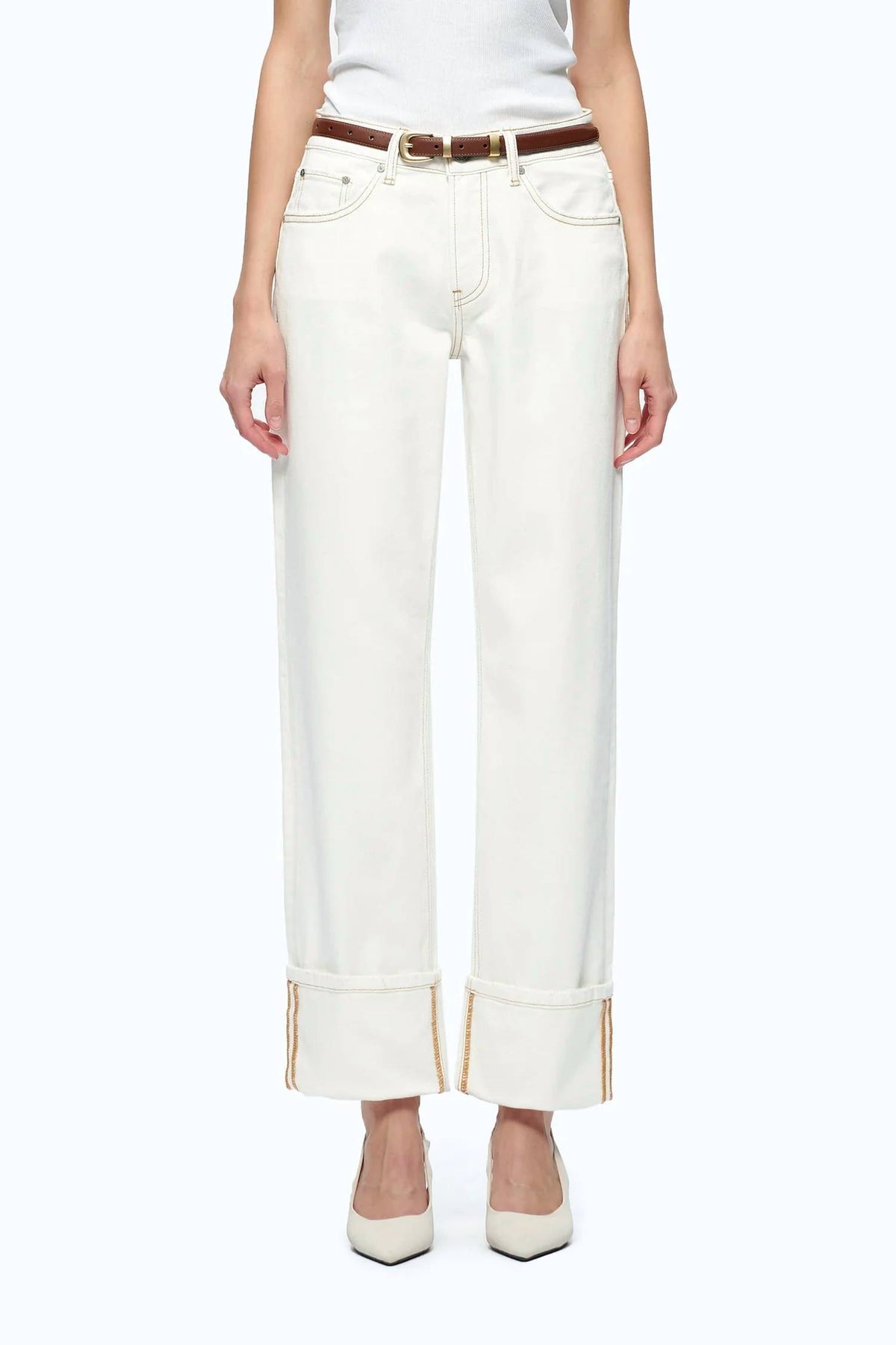 Bayeas - Mid Rise Cuffed Straight Leg Pants