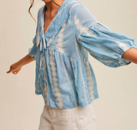 Listicle - Marleigh Embroidered Baby Doll Top