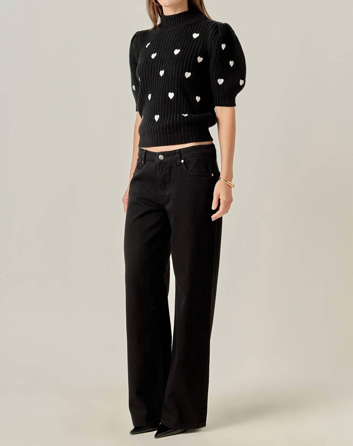 English Factory Embroidered Heart Sweater in black - women's sweater - view 4