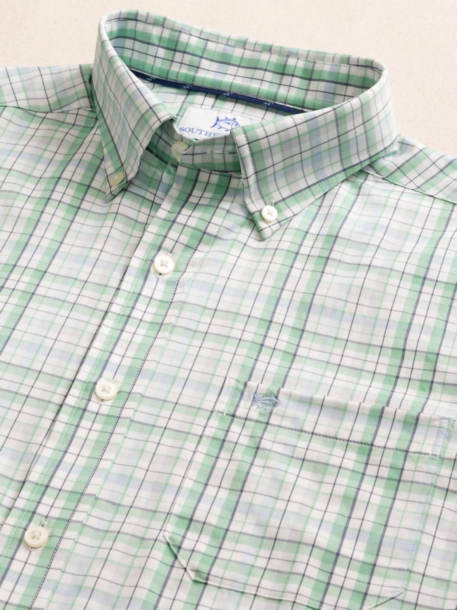 SOUTHERN TIDE Men's Morris Island Performance Button Down Shirt in jade green - men's shirt - detail view
