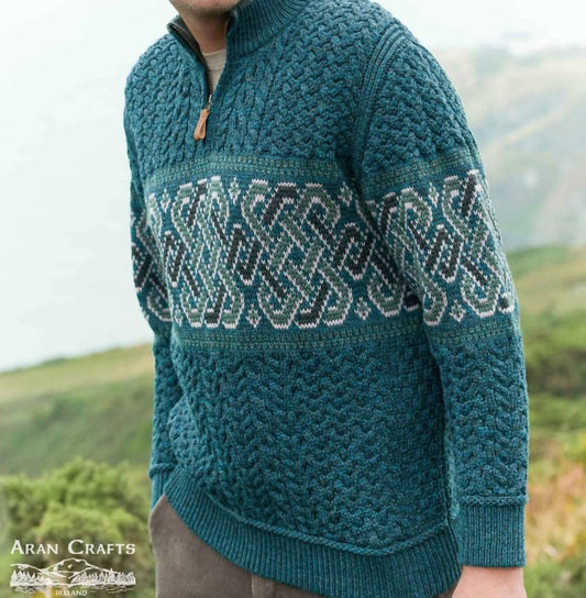 Aran Crafts - Celtic Jacquard Zip Sweater