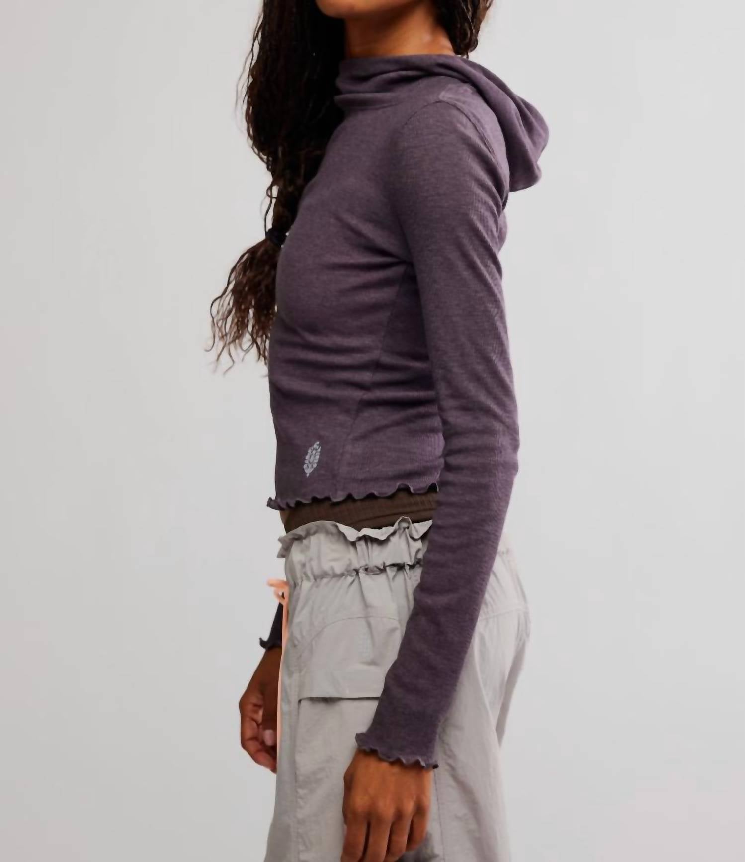 Free People Matilda Ribbed Hooded Top in grey - women's top - alternate view