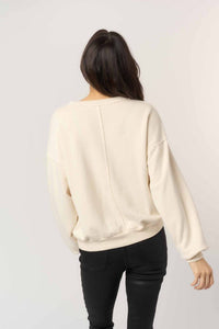 PROJECT SOCIAL T Tahlia Notch Neck Sweatshirt in cream - women's top - detail view