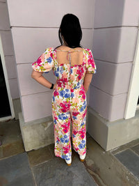 Skies Are Blue - Woven Floral Smocked Bodice Jumpsuit