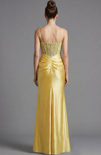 JOVANI Beaded Corset Dress With Satin Skirt in yellow - women's dress - detail view