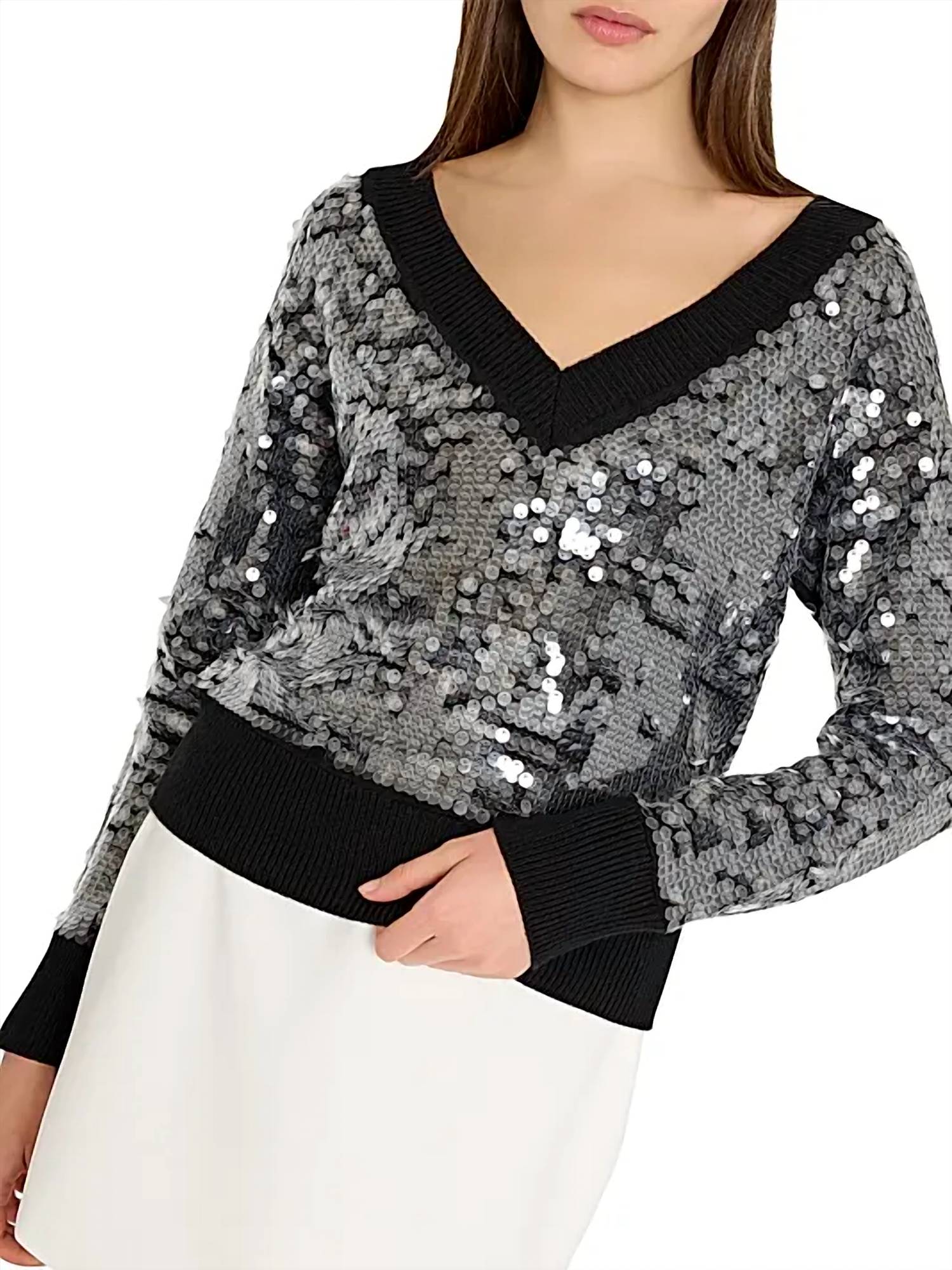 Milly - Ilaria Sequin V-Neck Sweater Top