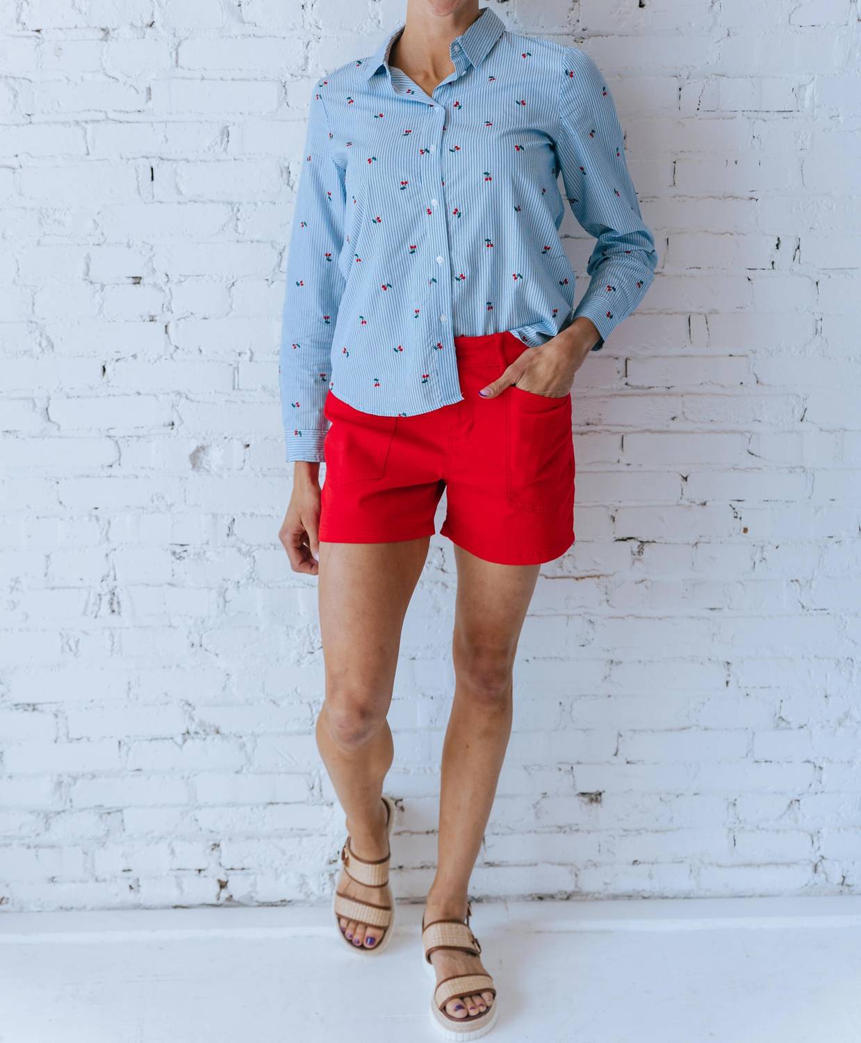 B.Young - Fenix Cherry Button Up Top