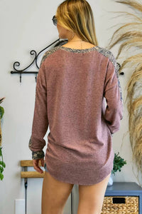 Adora - V Neck Paisley Print Contrast Top Plus