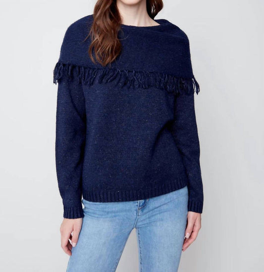 Fringed Cowl Neck Sweater