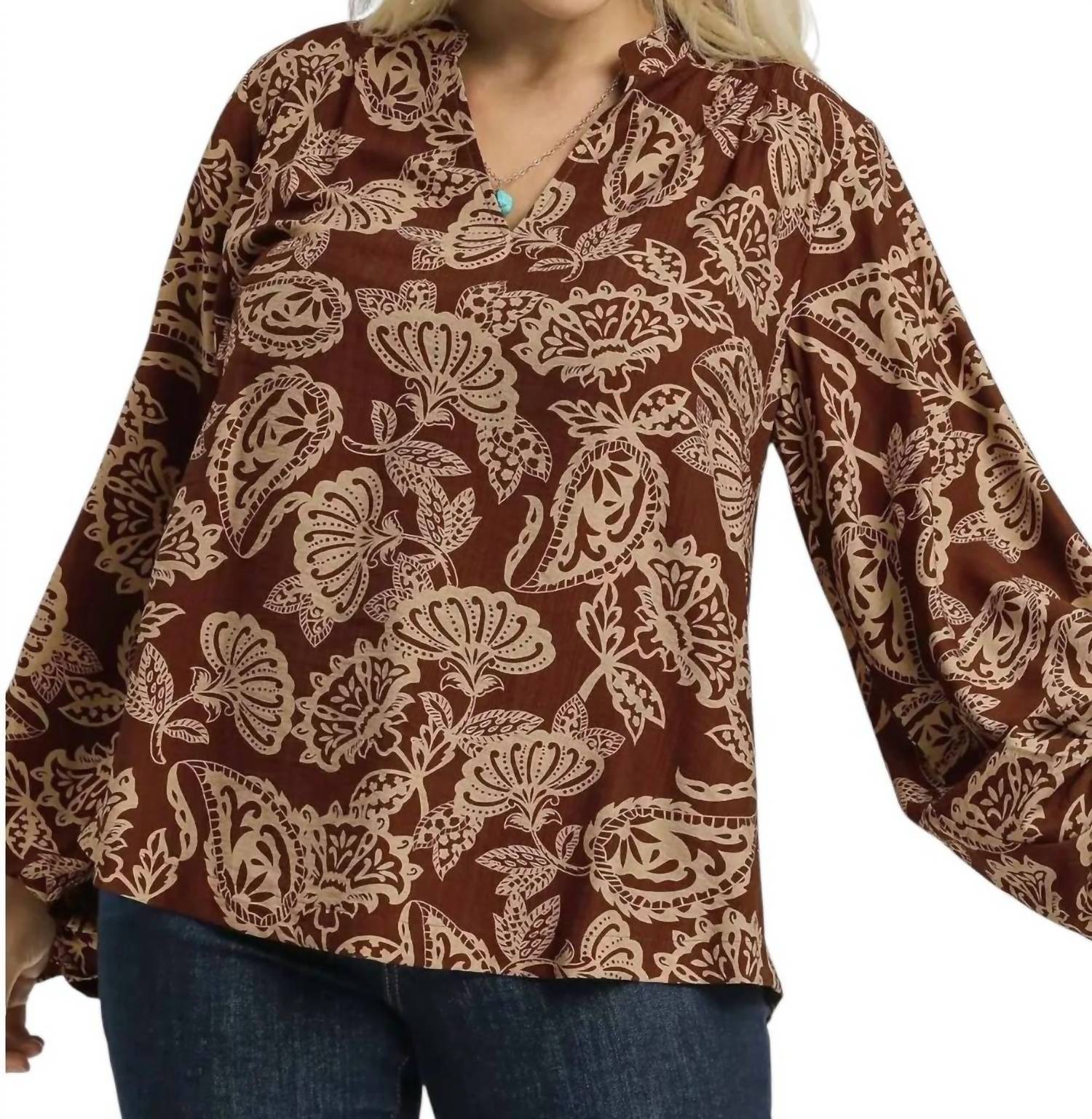 Umgee - Artsy Vibes Two Tone Blouse - Plus