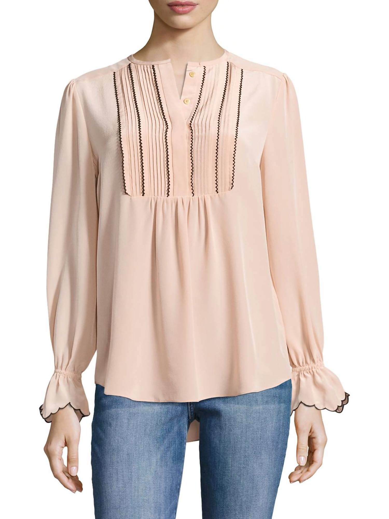 Regina Semi Sheer Long Sleeve Silk Shirt Blouse