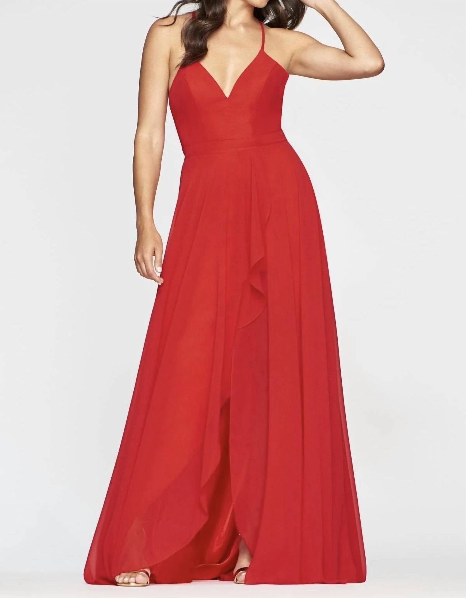Faviana - Long Satin A-line Halter Maxi Dress