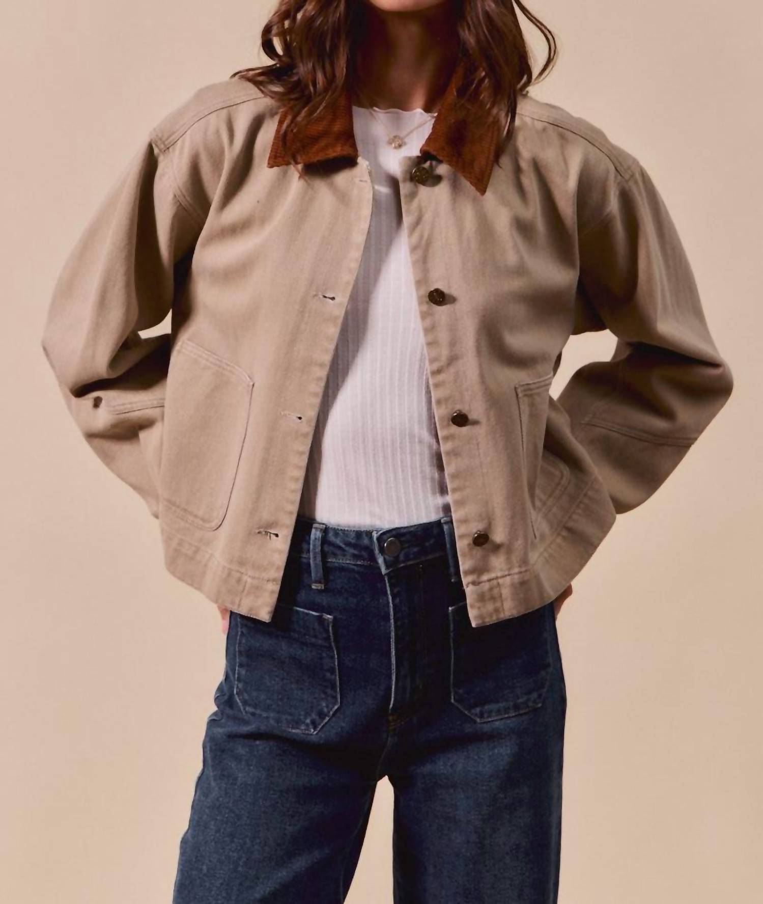 So Me - Cropped Barn Jacket With A Corduroy Collar
