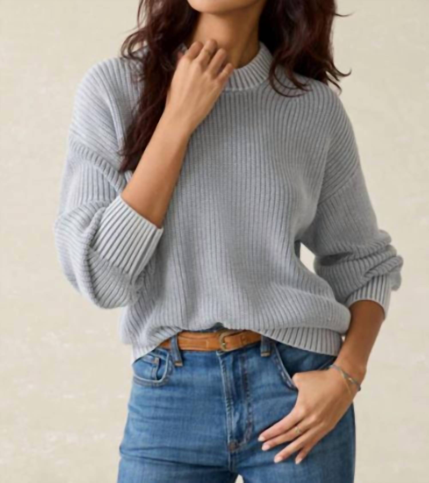 Faherty Sunwashed Fisherman Sweater in tradewinds - women's sweater