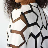 Joseph Ribkoff - Faux Leather Geometric Laser Cutout Long Sleeve Jacket