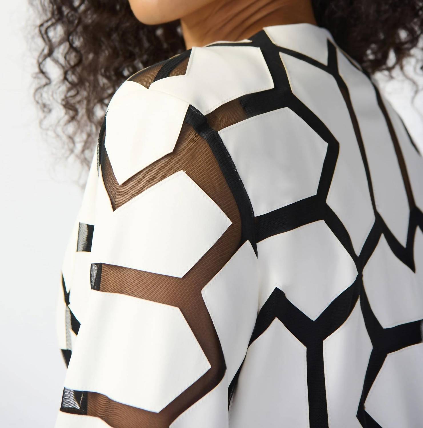 Joseph Ribkoff - Faux Leather Geometric Laser Cutout Long Sleeve Jacket