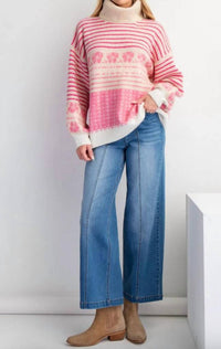 Easel - Multi Patterned Knit Sweater Pullover Sweater