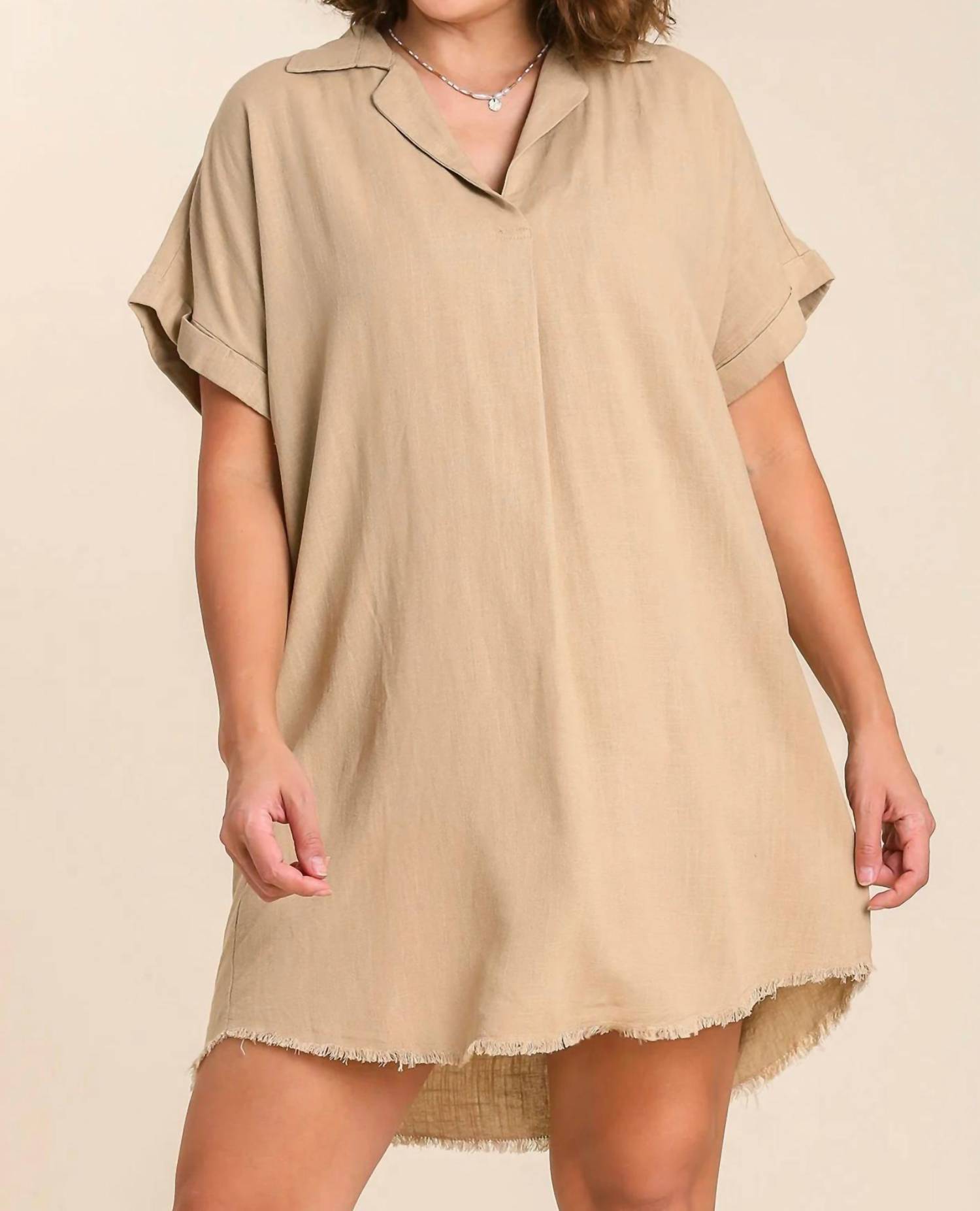 Umgee - High-low Scoop Frayed Hemline V-neck Dress - Plus