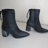 Free People Women's Livia Pointed Toe Side Zip Backlace Boots in faded black - women's shoe - detail view