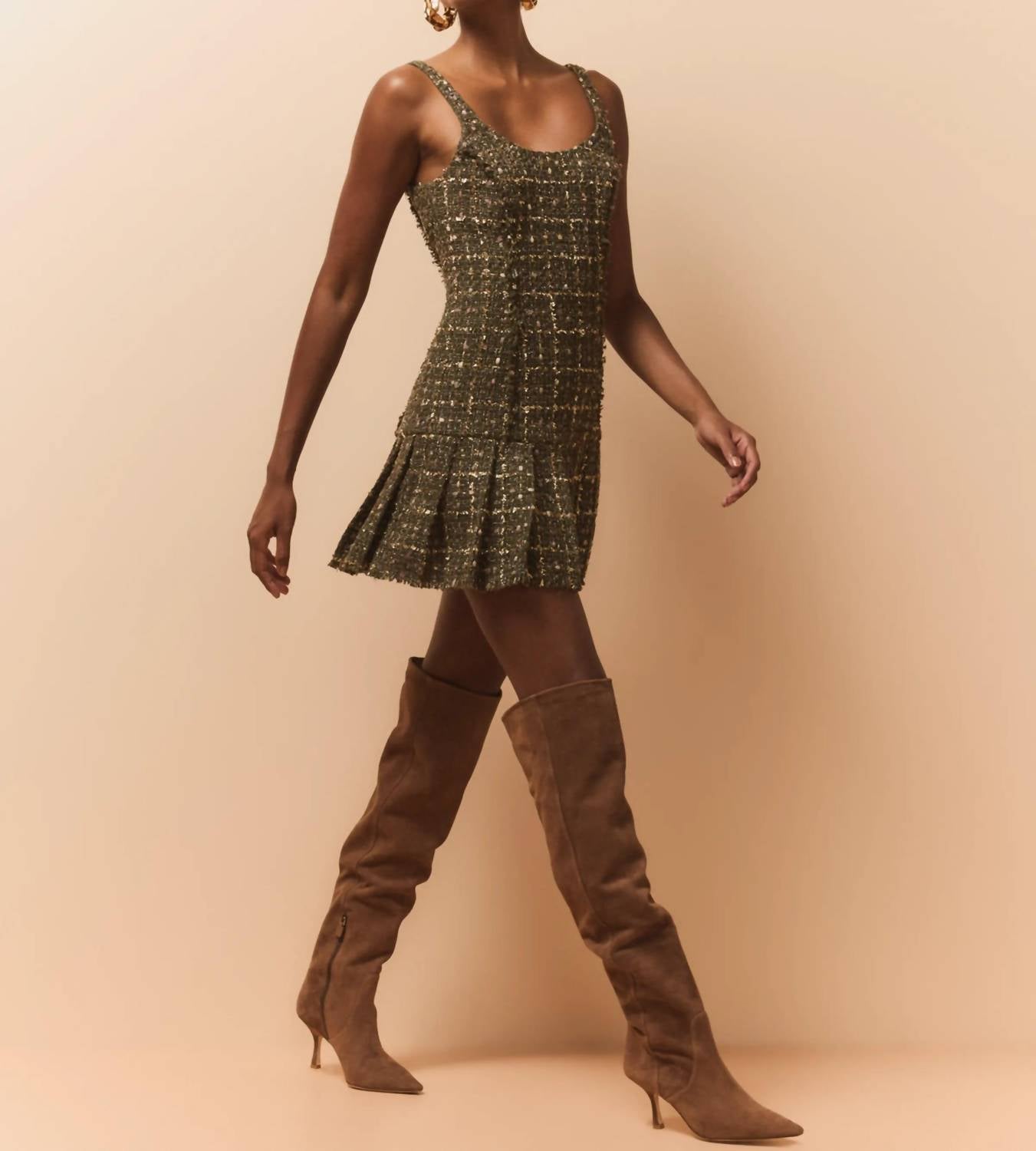 Ramy Brook Shane Tweed Mini Dress in dark sage - women's dress - alternate view
