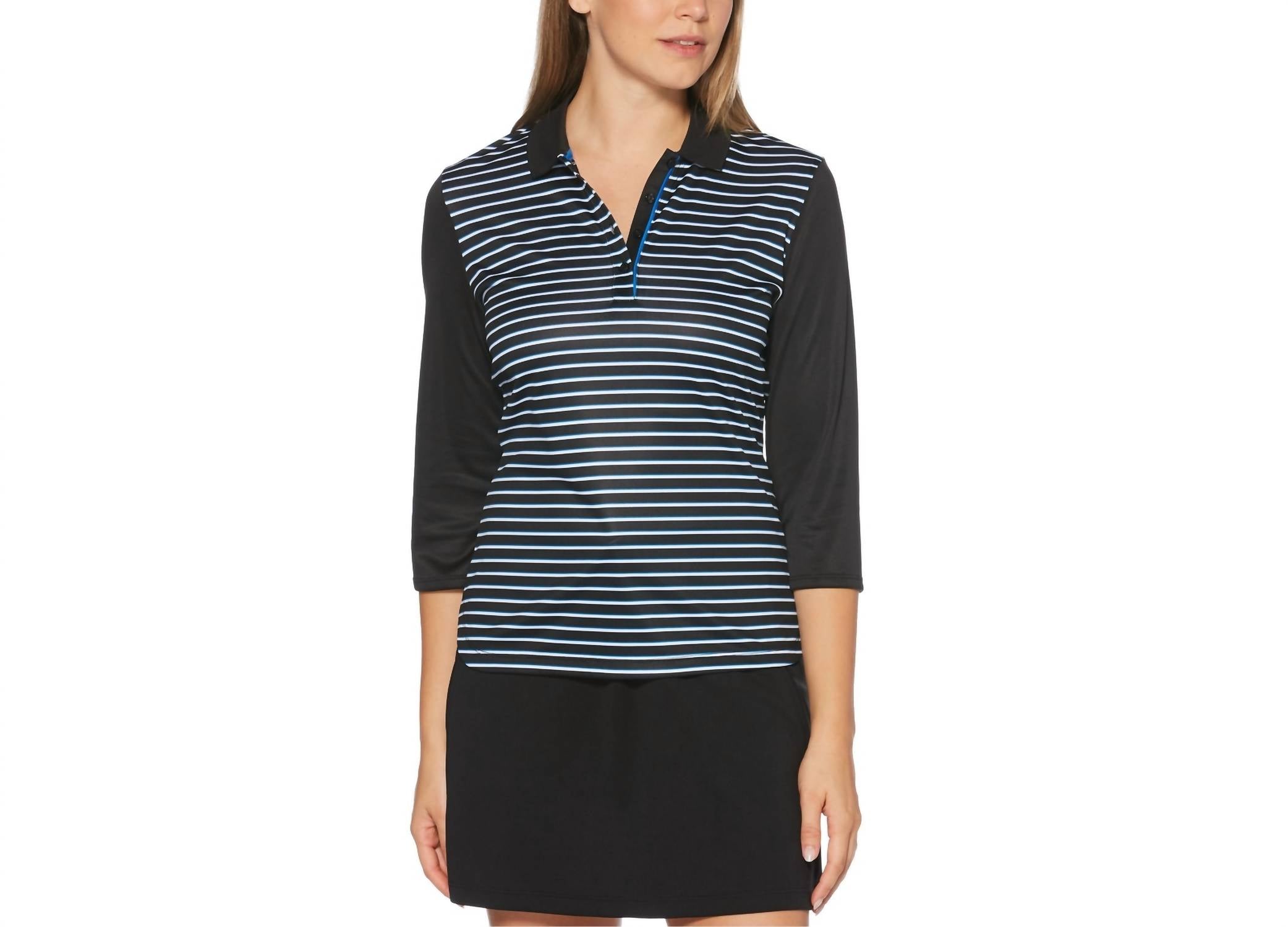 Pga Tour - Women's Striped Three Quarter Sleeves Polo