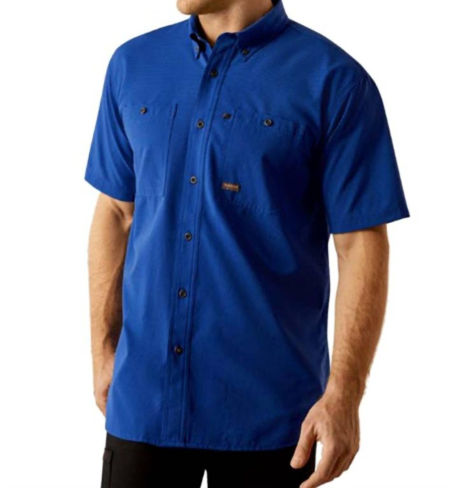ARIAT Men's Rebar Made Tough Airflow Short Sleeve Work Shirt in sodalite blue - men's shirt