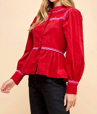 Tcec - Corduroy Scallop Detail Button Up Top