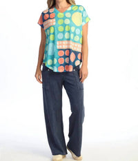 Jess & Jane - Short Sleeve V Neck Multi Dot Top