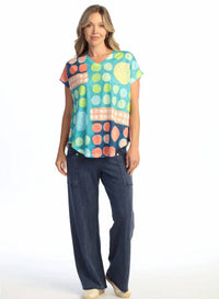 Jess & Jane - Short Sleeve V Neck Multi Dot Top
