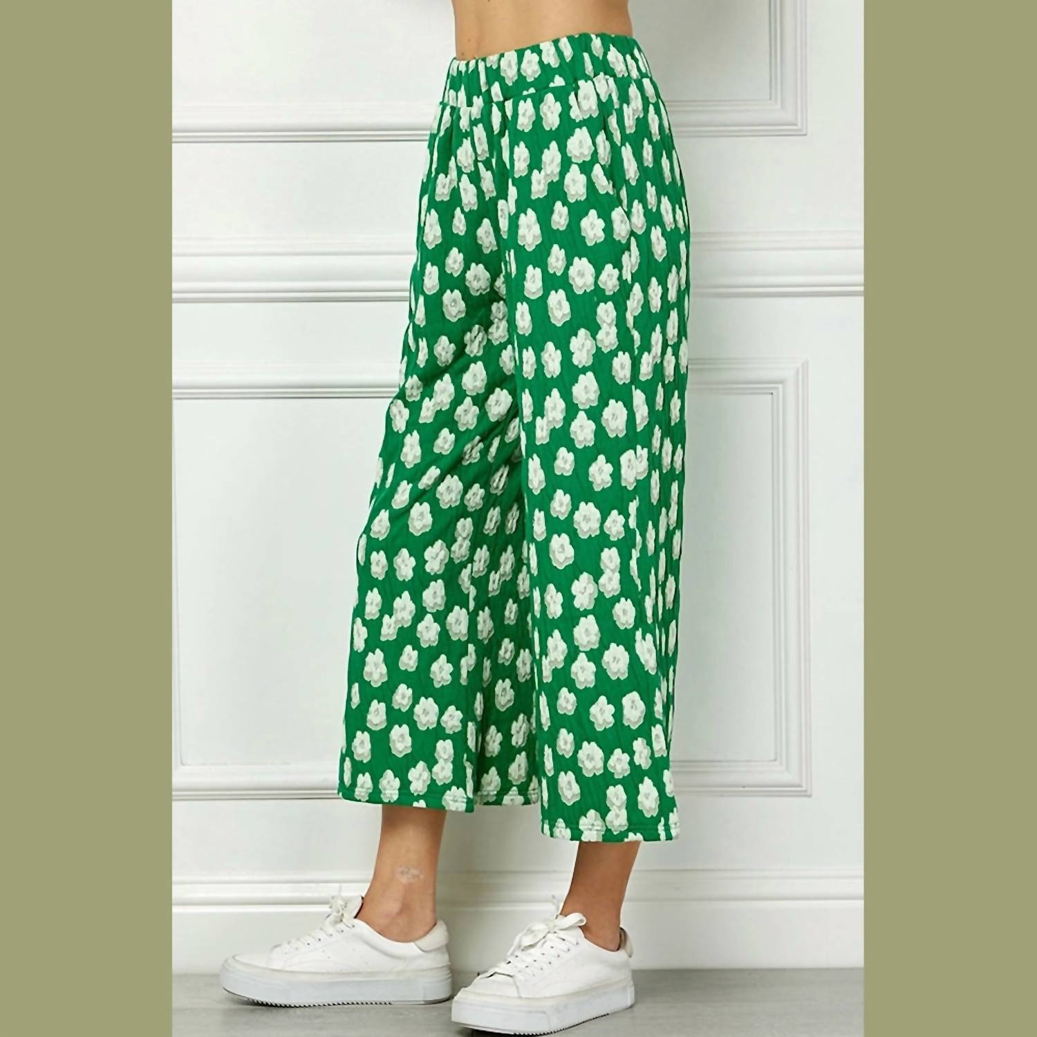 See And Be Seen - Flower Jacquard Cropped Wide Pants